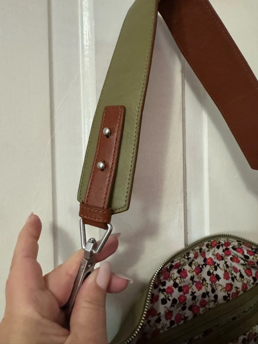Vera Bradley Olive Leather Hobo Shoulder Bag with Brown Strap